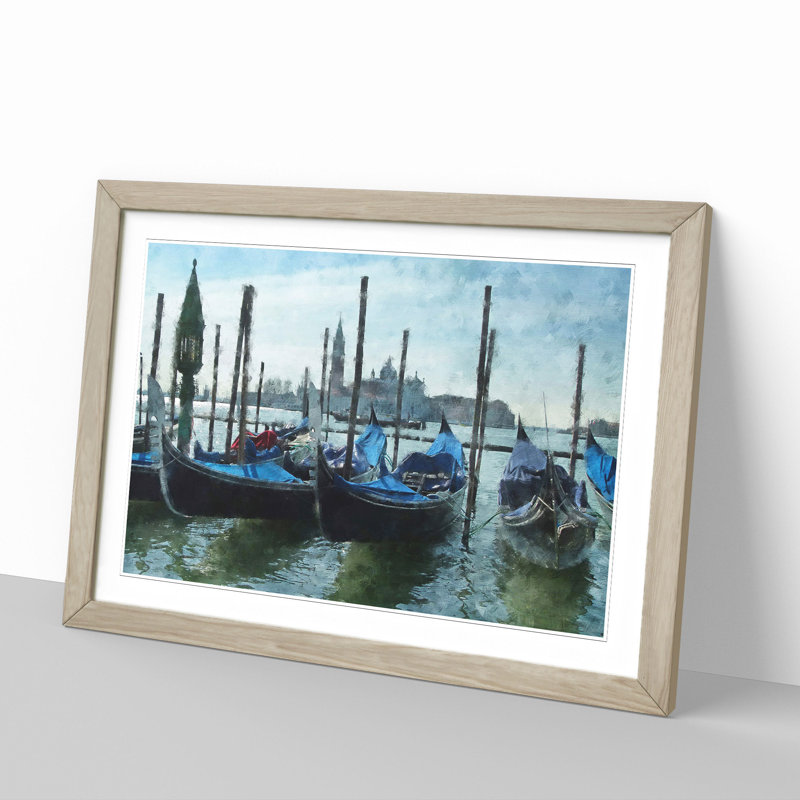 Gondolas in Venice Vol.2 - Picture Frame Painting, 27cm H x 36cm W x 2cm D, Oak Framed
