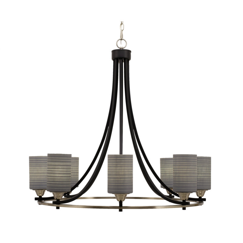Lustre 8 lumières avec verre matriciel 4 "Nicia Paramount, Noir mat/nickel brossé, Gris