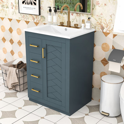 Meuble-lavabo autoportant moderne avec lavabo en céramique, tiroirs à fermeture en douceur et rangement spacieux