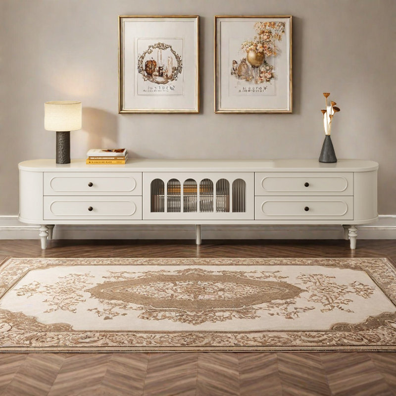 Meuble télé rétro simple et moderne, Crème, H 20,9 po x L 94,5 po x l 15,7 po