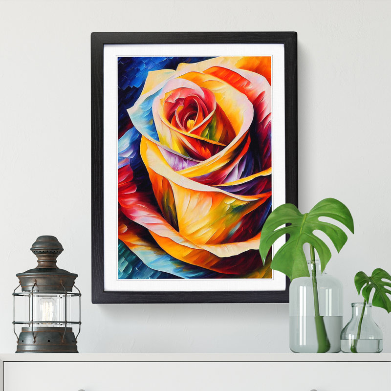 Kief Rose Flower Painted Vol.1 - Single Picture Frame Print, 64cm H x 46cm W x 2cm D, Black