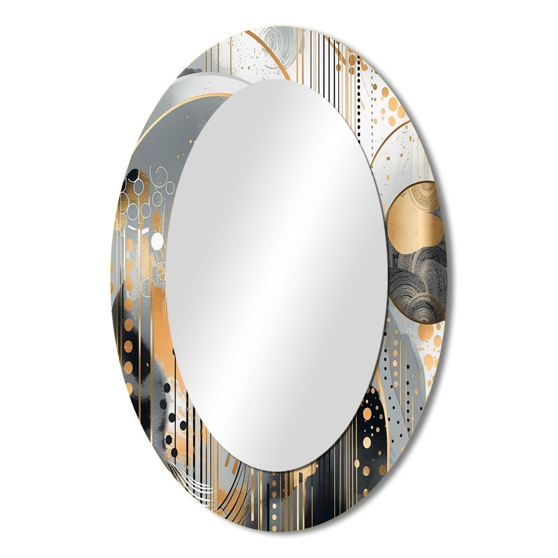 Shapes And Lines Abstract Marble I - Miroir décoratif ovale abstrait sur métal, 36 po x 24 po
