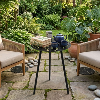 Ensemble de 2 tables d'appoint d'extérieur, tables de bout rondes en métal pour le patio, tables d'appoint résistantes aux intempéries pour le jardin, le balcon, le porche, noir