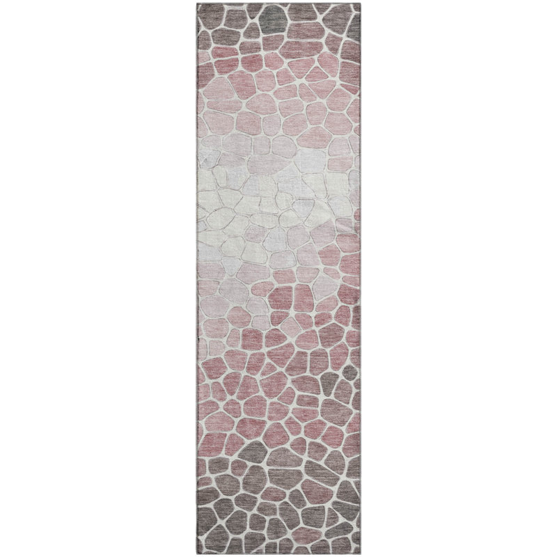 Tapis géométrique de qualité supérieure lavable à la machine Mayfield AMF2190, Rosé, Tapis de couloir 2 pi 3 po x 7 pi 6 po