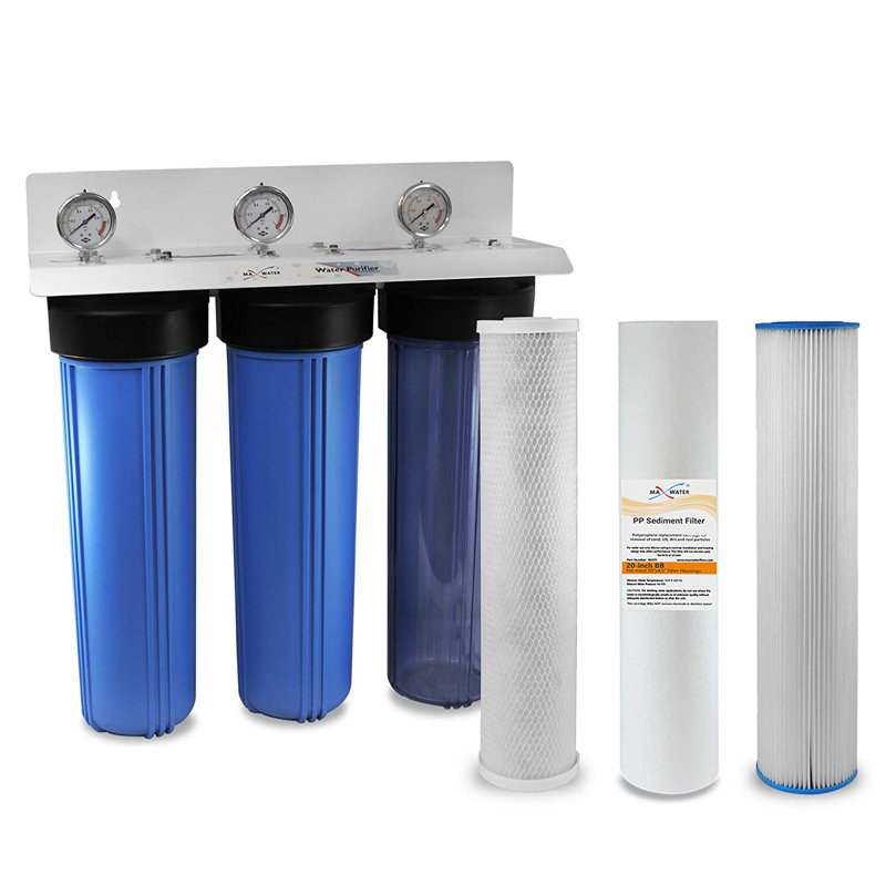 Système de filtration d'eau Max Water 3 étapes (bon pour les puits, les citadins et les chalets) 20 po Whole House