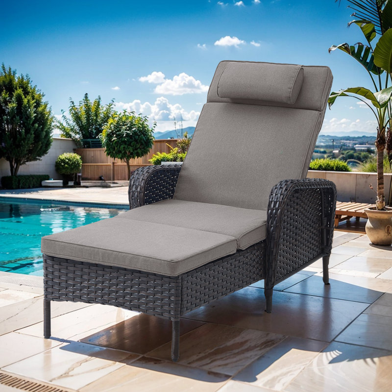 Chaise longue inclinable avec coussins Dahlyla, Gris, Brun