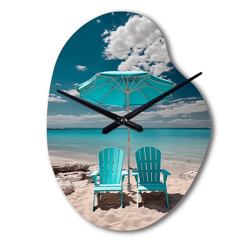 Beach Sandy Escape Chairs - Horloges murales asymétriques en métal, horloge murale turquoise, Petit