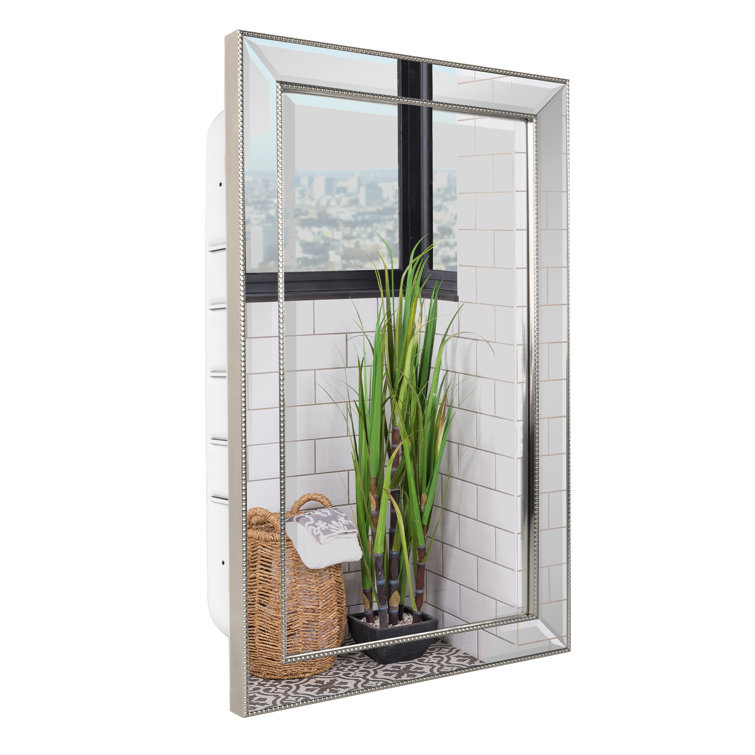Dasen 16'' W 26'' H Beaded Framed Recessed Medicine Cabinet with Mirror and 3 Adjustable Shelves