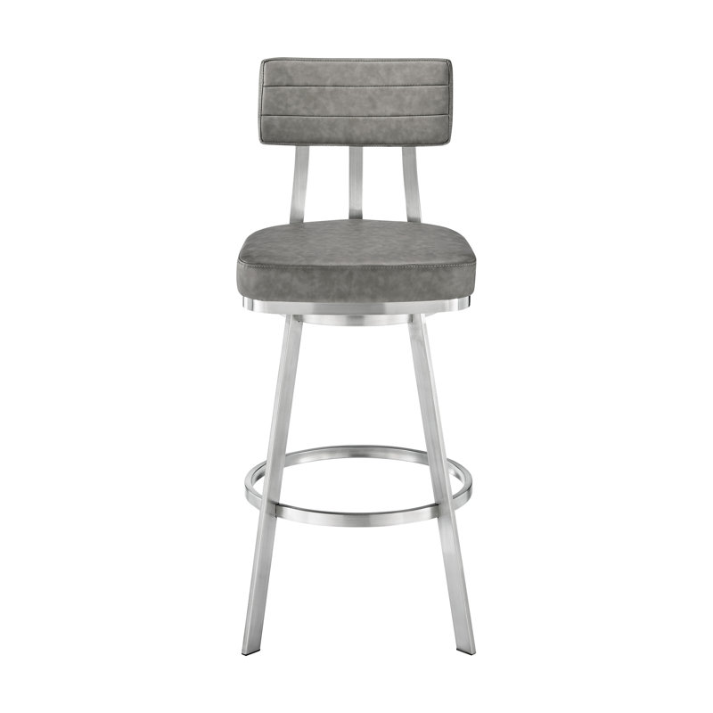 Bodhan Swivel Upholstered Counter Stool, Bar Stool (30" Seat Height), Brushed Stainless Steel/Gray