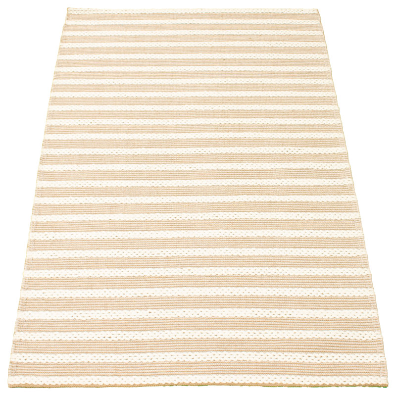 Tapis beige / blanc rayé rectangulaire en laine tressé à la main 5 pi x 7 pi 10 po Baltierra
