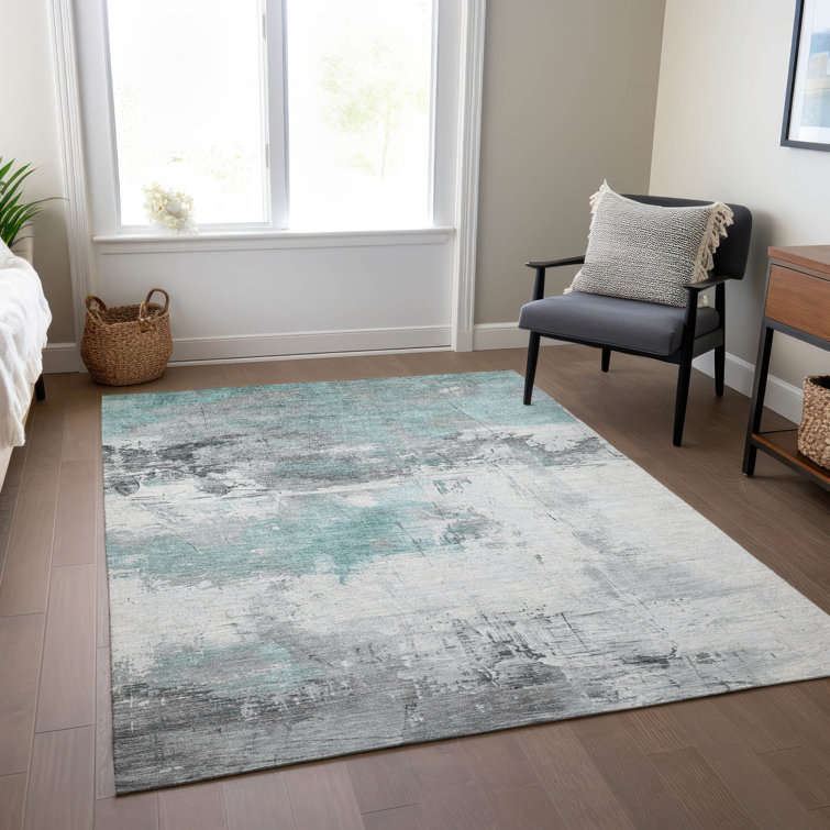Machine Washable Indoor/Outdoor Cinead ACN1685 Teal Rug