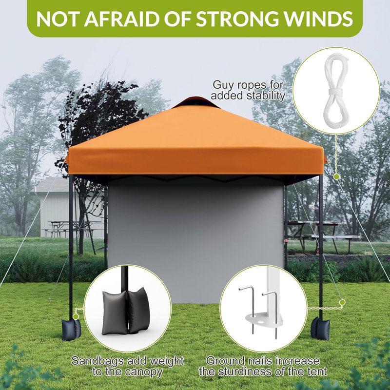 10' X 10‘ Pop Up Canopy With Sidewalls For Outdoor, Waterproof Portable Canopy With One Push Setup, Orange