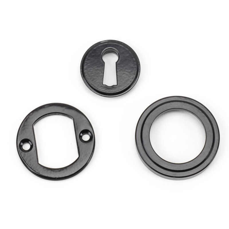 Concealed, Art Deco Round Escutcheon Door Accessory, Black