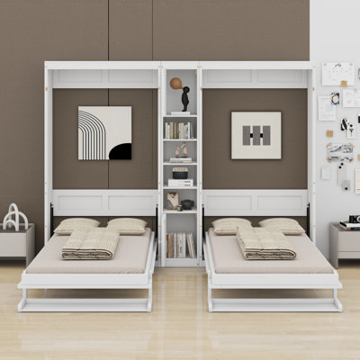 Lits escamotables à double paroi avec armoires et tablettes