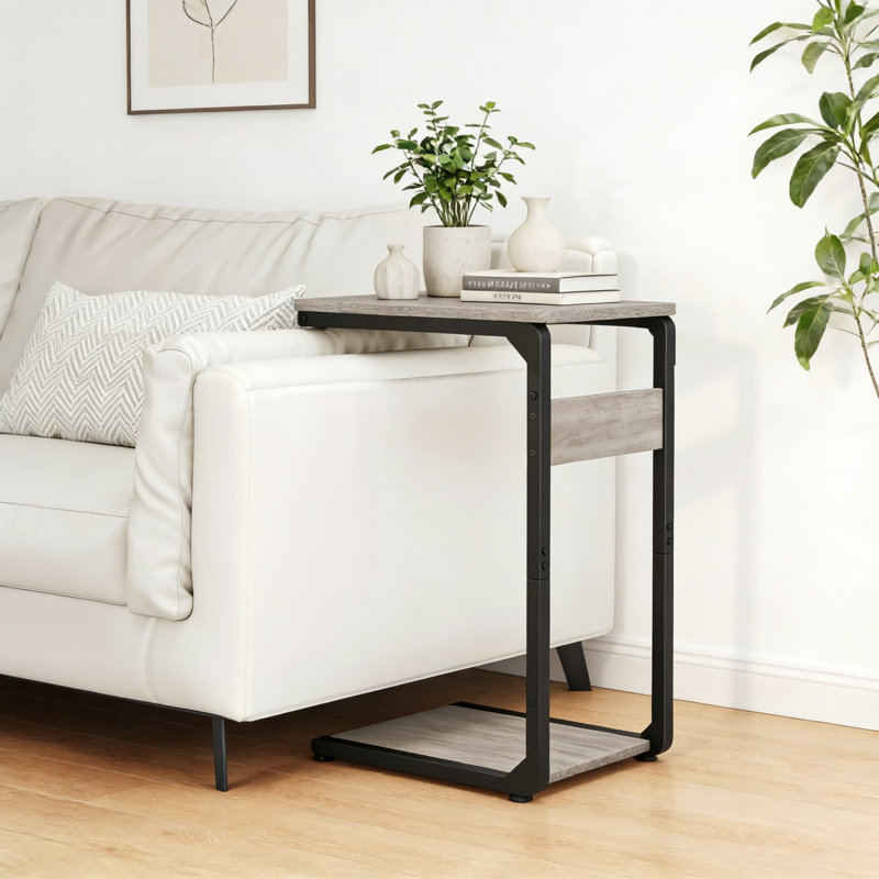 Table de bout mince en forme de C, table d'appoint étroite pour canapé et chevet, table d'appoint de salon et de chambre à coucher peu encombrante avec support robuste