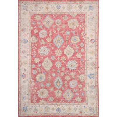 Tapis rouge / bleu / ivoire noué à la main de haute qualité