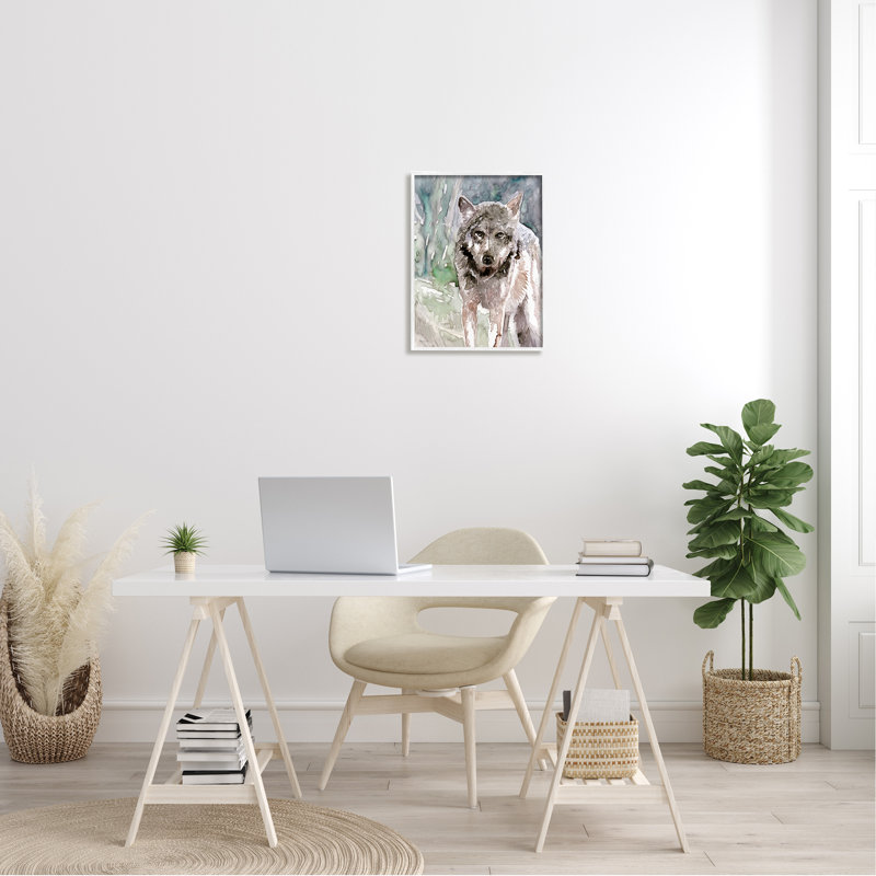 Woodland Coyote, aquarelle, effet, portrait animalier, gris, Stellar Design Studio, L 16 po x H 20 po