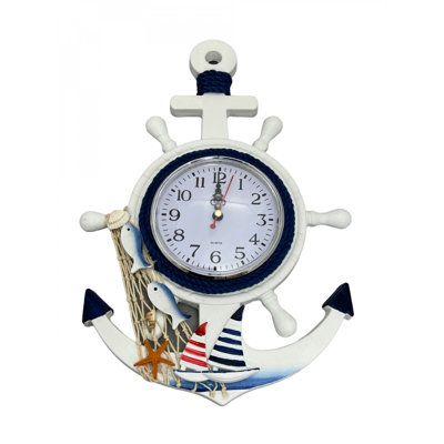 Anchor And Ships Wheel With Nautical Items Wall Clock