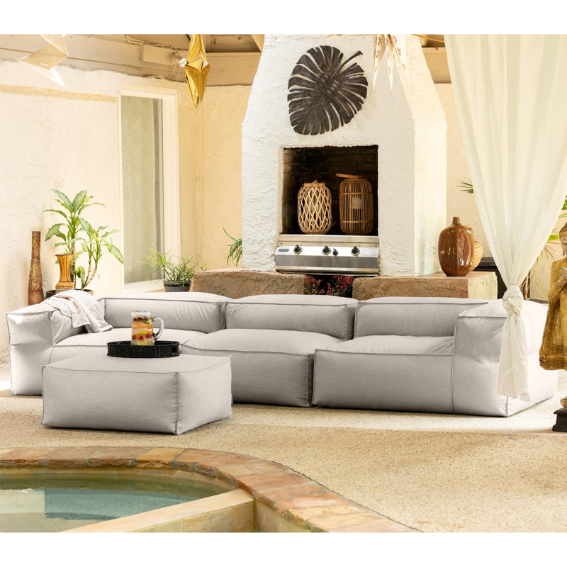Maretta 136'' Wide U-Shaped Patio Sofa, Silver