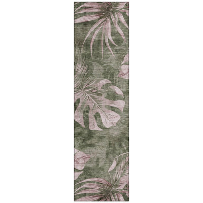 Machine Washable Indoor/Outdoor Xhevrie Olive Rug