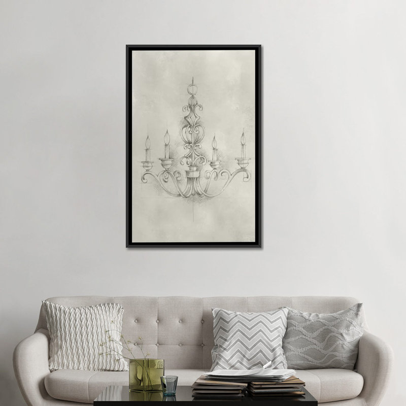 «Chandelier Schématique III», impression sur toile, H 26 po x l 18 po x P 1,5 po, Toile avec cadre noir, Pas de tapis