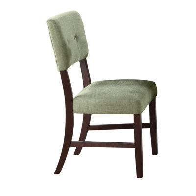 Tery Dining Side Chair Set Of 2, Tufted Green Backrest, Cherry Brown