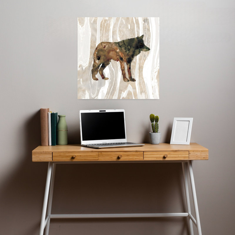 Pin, loup, forêt, loup, contemporain, art mural, H 18 po x l 18 po