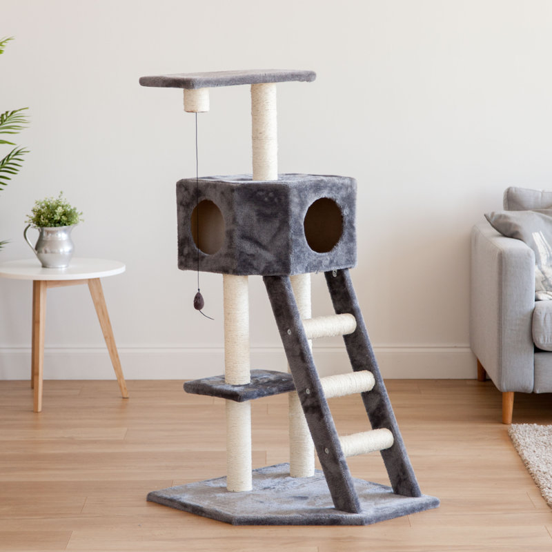 Gray and Beige Sisal 3-Tier Plush Cat Tree