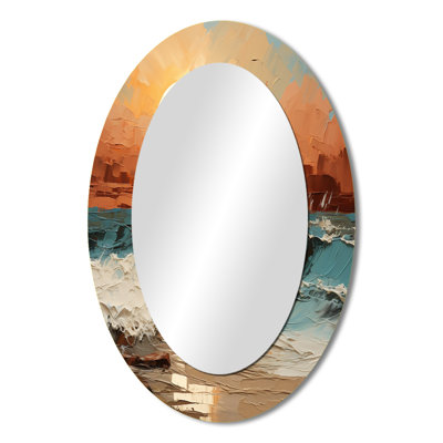 Bold Beach Sunset Scenery I - Coastal Oval Decorative Mirror On Metal