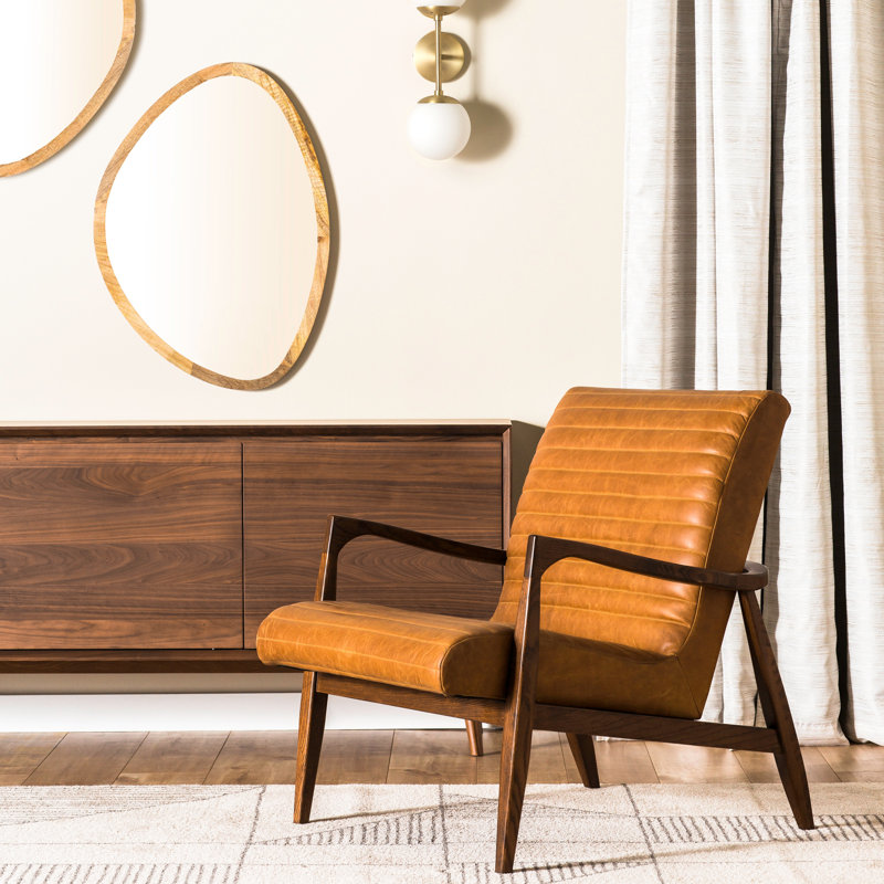 Fauteuil en cuir italien pleine fleur Rowan, Cuir véritable brun clair cognac