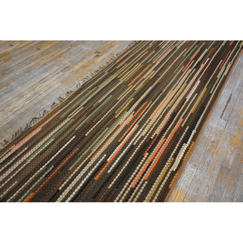 Earthy Brown Color Striped Antique Braided American Hallway Runner Rug