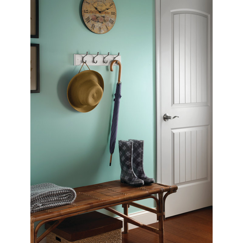 Ahearn Wall 4 - Hook Wall Mounted Coat Rack, Flat White and Satin Nickel Finish
