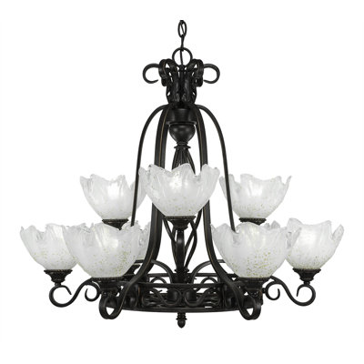 Pierro Eleganté 9 Light Uplight Chandelier Shown In Dark Granite Finish With 7" Ice Glass