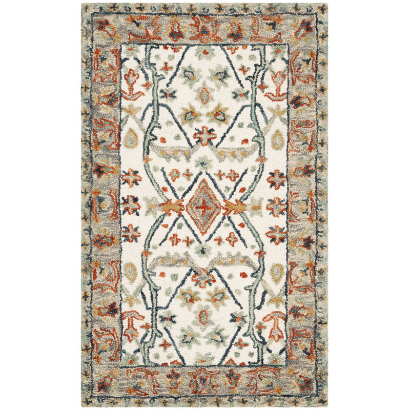 Vahakn Hand Tufted Wool/Cotton Rug in Blue/Ivory, Rectangle 2'3" x 4'
