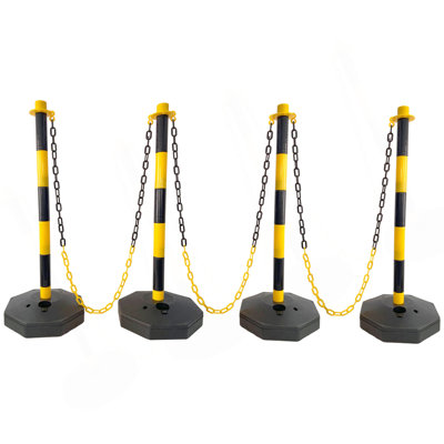 Paquet de 4 cônes de poteau de circulation avec base remplissable, barrière de sécurité en plastique réglable avec chaîne en plastique de 5 pi, poteau de contrôle des foules extérieur et intérieur pour contrôle du trafic et avertissement Y / B