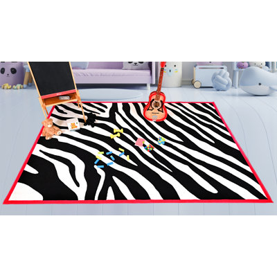 Furnish My Place Jurado  Zebra Print Kids Area Rug – Black & White Zebra Print with Hot Pink Border, Machine-Made  Accent for Playroom, Bathroom & Classroom Nylon Rug for Playroom, Bathroom & Classroom – Machine-Made, Easy-Care Design