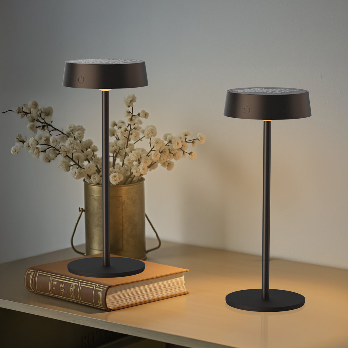 2 Pack Cordless LED Table Lamp, USB Rechargeable + Solar Powered Outdoor Lamps, Dimmable, 3 Colors, 4000mAh Battery (Set of 2)