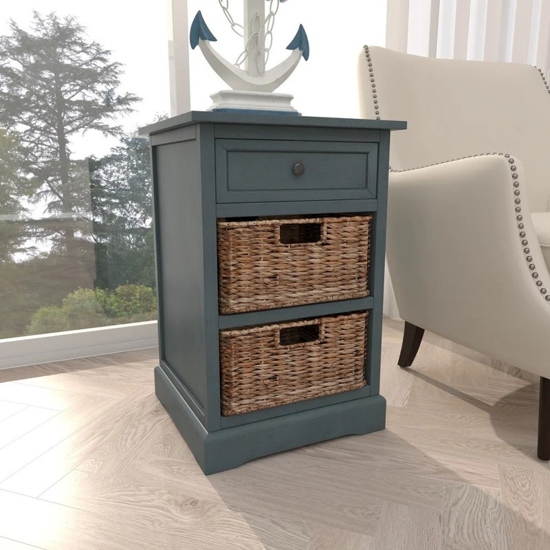 Puig 16'' W Solid Wood Nightstand, Teal
