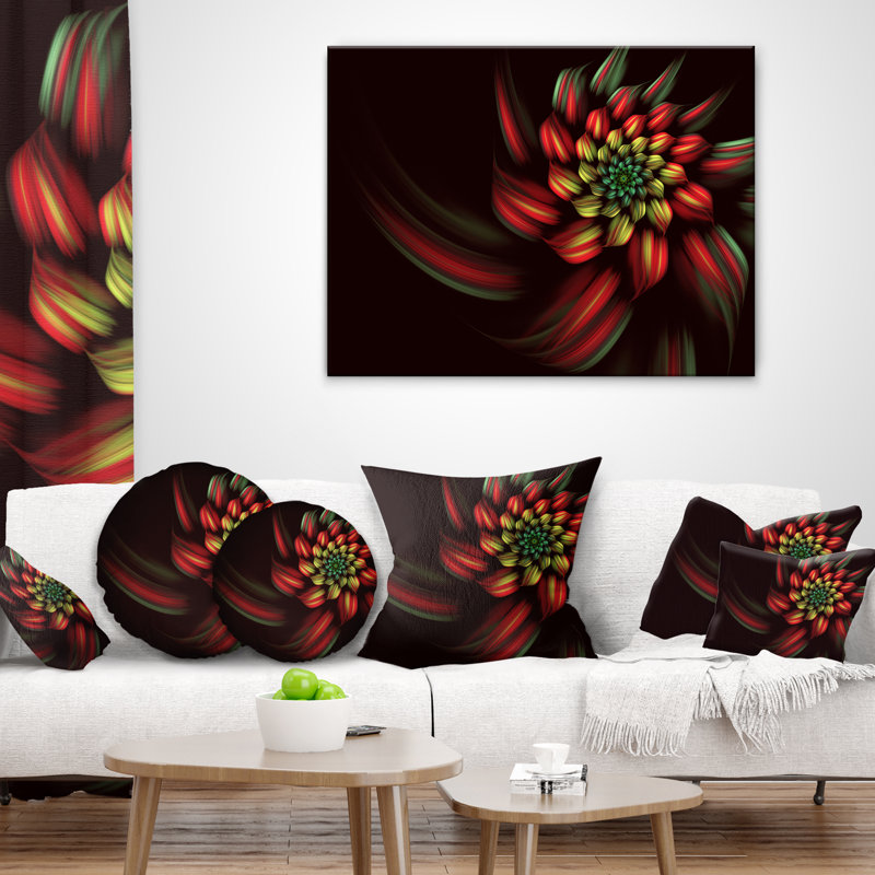 Coussin imprimé floral rouge, 18 po x 18 po, Coussin décoratif