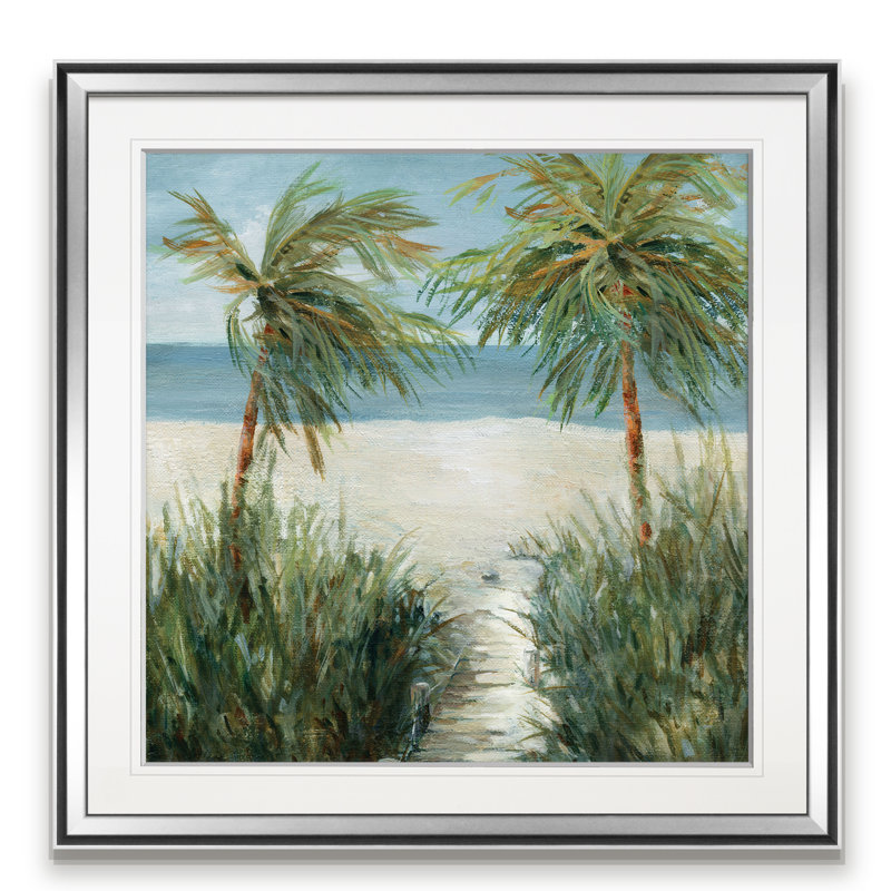Plage de sable - peinture, H 16 po x l 16 po x P 1,5 po, Encadrement argenté