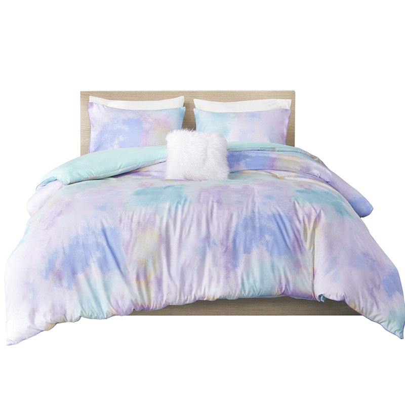 Literie imprimée Tie Dye pour lit simple / simple TG avec coussin en microfibre aquarelle taille simple