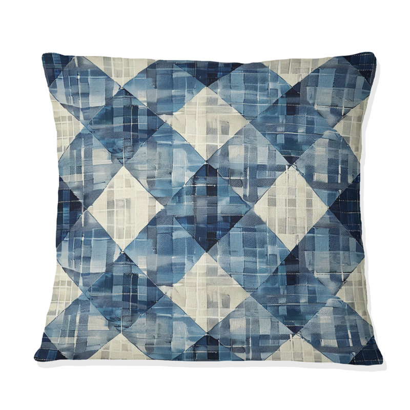 Coussin Mid-Century Gingham I - Mid-Century bleu beige, H 18 po x l 18 po