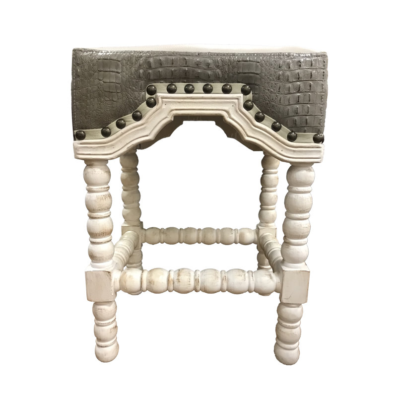 Marlo Upholstered Bar Stool with Solid Wood Frame, Gray Croc, Counter Stool (26" Seat Height)