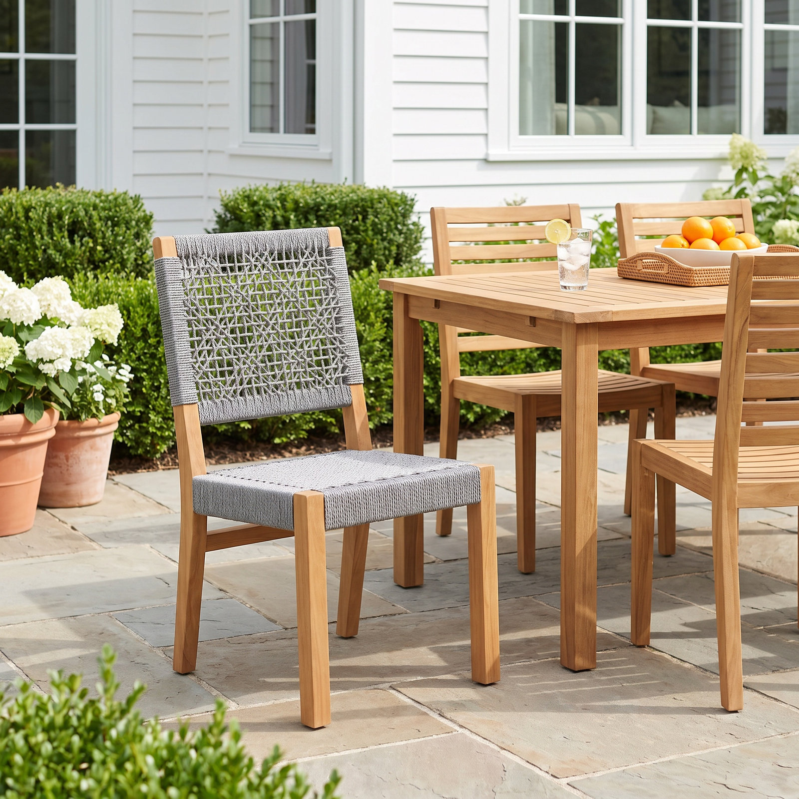 Seras Teak Patio Side Chair, Gray