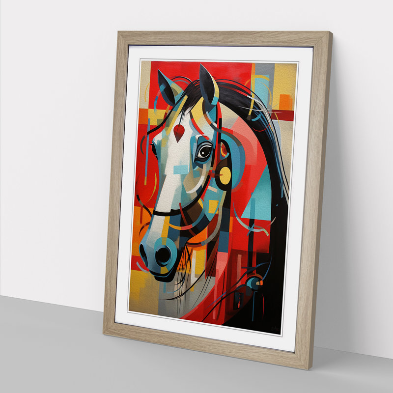 Horse Constructivism No.3 - Single Picture Frame Print on Wood, Oak, 64cm H x 46cm W x 2cm D