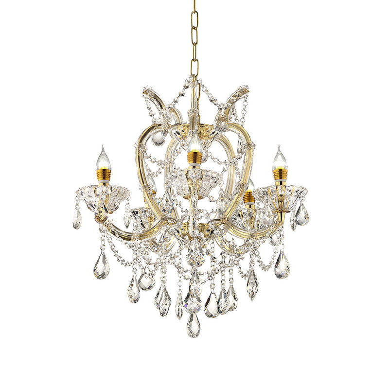 Élégant lustre en cristal doré à 5 lumières pour une ambiance luxueuse