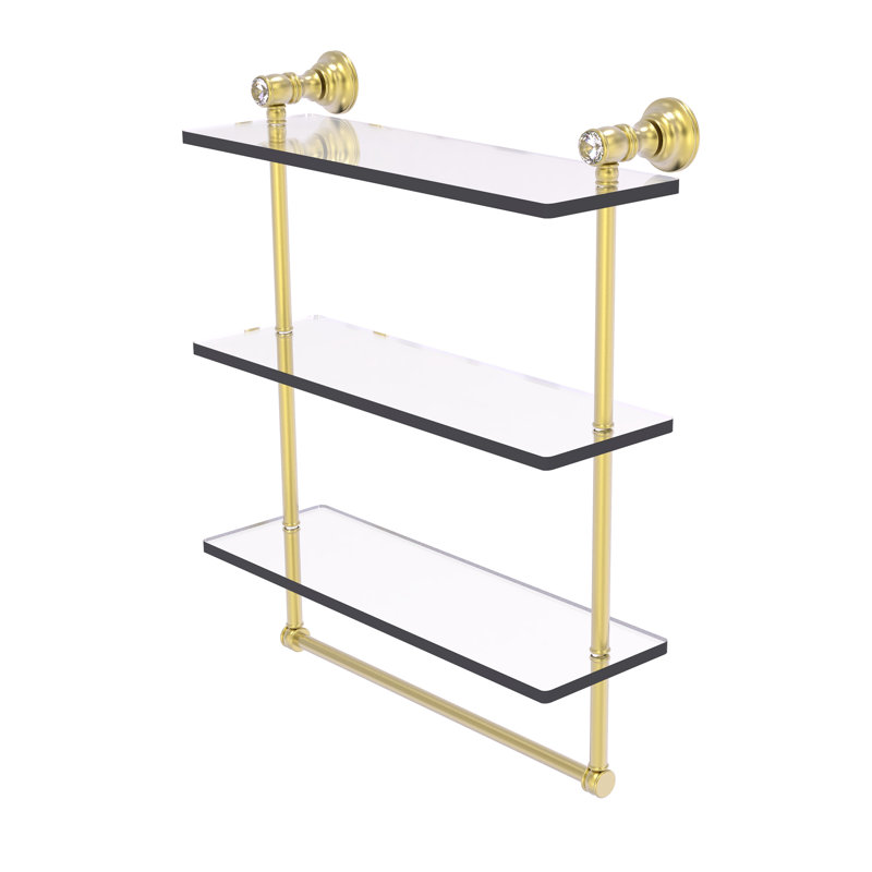 Freyja 3 Piece Glass Tiered Shelf with Towel Bar, 5.54" H x 16" W x 19.7" D, Satin Brass
