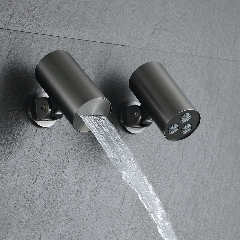 Système de douche à affichage de température en laiton massif avec valve brute, Gris pistolet