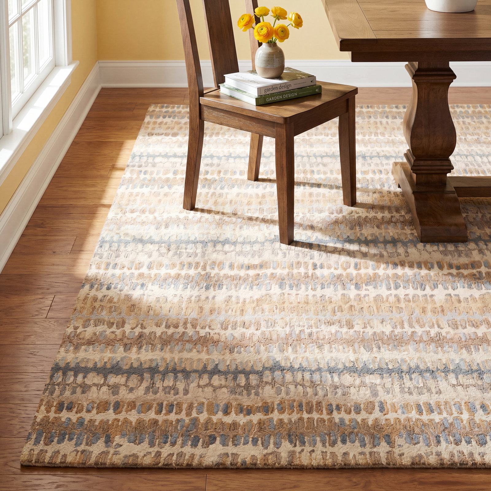 Paint Chip Natural Hand-Hooked Abstract Wool Rug, Rectangle 10' x 14'