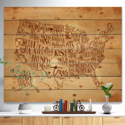 Carte des États-Unis rétro-impression sur bois